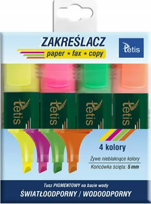 Obrázek produktu pro Komplet zakreślaczy płaskich 5 mm 4 kolory