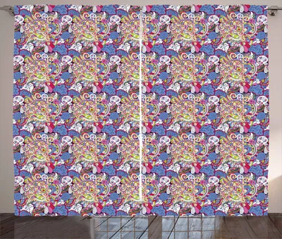 Produktbild von ABAKUHAUS Boho Rustikaler Vorhang, Bunte Mehndi-Motive, Wohnzimmer Universalband Gardinen mit Schlaufen und Haken, 280 x 260 cm, Mehrfarbig
