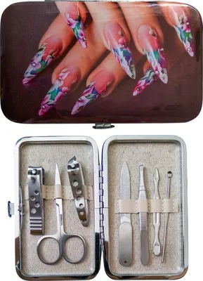 Produktbild von MANIKÜRE SET 7-teilig mit Etui Maniküreset Nagelset Nagelknipser Nagelschere Nagelfeile Nagelhautmesser Ohrreiniger Pinzette Schere Pediküre 64 (Braun)