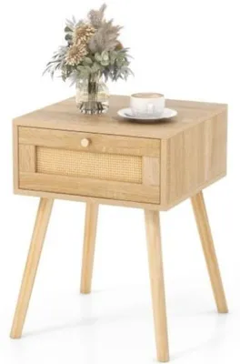 Immagine prodotto di Comodino con decorazioni in rattan HU10476NA-1, 55 x 40 x 40 cm, colore naturale - A
