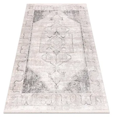 Image de Tapis moderne DISTIN 0107B gris / gris clair / blanc - Ornement, cadre, vintage, franges gris 180x270 cm
