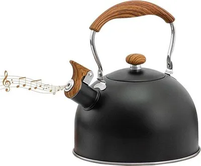 Imagen del producto de Unyqoos® Tetera de acero inoxidable de 2,5 litros – Tetera para té con asa de madera resistente al calor, apta para inducción, para todo tipo de cocinas, color , ideal para camping y cocina