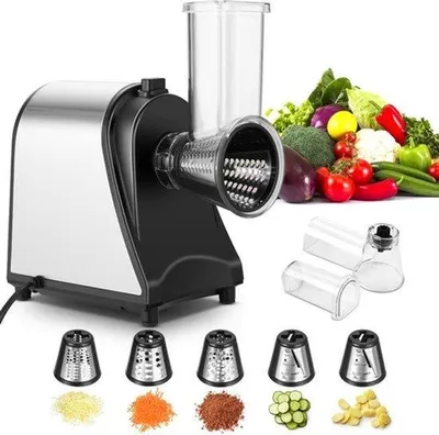 Obrázek produktu pro Elektrický kráječ zeleniny, nerezová ocel, zeleninový struhadlo, 250 W, multifunkční kuchyňské struhadlo, mlýnek na sekání s 5 noži