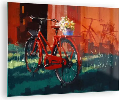 Produktbild von Bilder auf glas - Fahrrad Blumen - 70x50cm - Glasbilder - Wandbilder - Kunstdruck - zum Aufhängen bereit - Wanddekoration aus Glas - Glas Bilder - Wandbild auf Glas - Einteilig - GAA70x50-3712