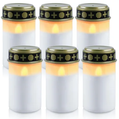 Image de Bougies LED funéraires - Étanches - Pour l'extérieur - Bougies de cimetière - 6 pièces - Blanc - Fonctionnement sur piles