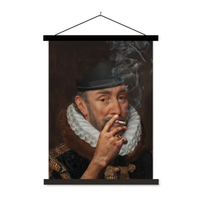 Produktbild von MuchoWow® Textilposter Wilhelm von Oranien - Adriaen Thomasz - Zigaretten 60x80 cm mit schwarzem Rahmen - Plakathalter