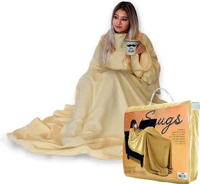 Produktbild von Unyqoos® Fleecedecke mit Ärmeln – extra große Hoodie-Decke 140×185 cm,  (100% Polyester), beige, für Kinder & Erwachsene, waschbar