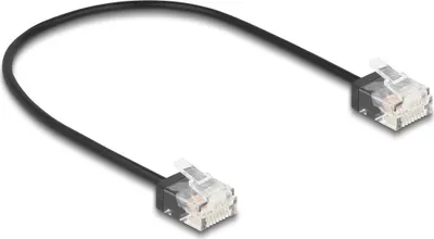 Produktbild von Delock RJ45 Netzwerkkabel Cat.6 UTP Ultra Slim 0,3 m schwarz mit kurzen Steckern