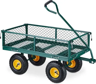 Productafbeelding van Famanu transportkar voor de tuin - Tuinkar met luchtbanden en een draagvermogen van 200 kg - Groen staal