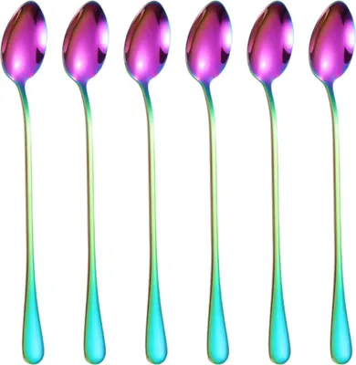 Produktbild von Set mit 6 Löffeln mit langem Griff, Latte-Löffel, Kaffeelöffel aus Edelstahl, Eisteelöffel, Espressolöffel, Dessertlöffel für Kaffee, Tee und Dessert (20 cm)