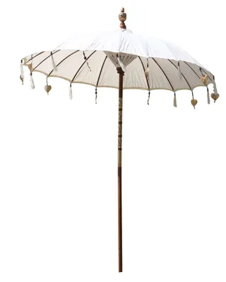 Produktbild von Bali Sonnenschirm Balinesischer Schirm Garten Baumwolle Handarbeit ideal für Balkon Dekoschirm 2-teilig ca. 130 Ø cm Variante, 130er Schirme:Creme Weiß
