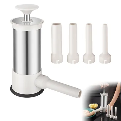 Produktbild von Wurstfüllmaschinen, Wurstfüllmaschine mit 4 Füllrohren, Fleischfüller Wurstfüllung, hausgemachte manuelle vertikale Wurstmacher Werkzeugsatz, 25x9.5cm