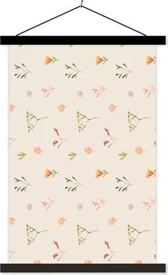 Produktbild von MuchoWow® Textilposter Blumen - Muster - Pflanzen 40x60 cm mit schwarzem Rahmen - Wanddekorationen