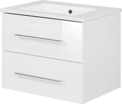 Produktbild von FACKELMANN Waschtischunterschrank inkl. Keramikbecken B.PERFEKT / Soft-Close-System / Maße (B x H x T): ca. 63 x 51 x 48 cm / Waschbeckenunterschrank & Waschtisch / Schrank: Weiß / Becken: Weiß
