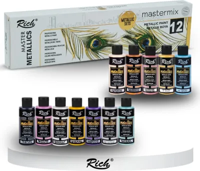 Zdjęcie produktu dla RICH MASTERMIX Zestaw metalicznych farb akrylowych 12 kolorów - 60 ml