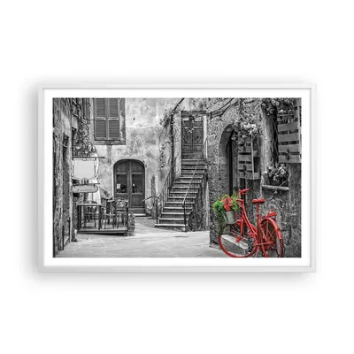 Produktbild von Gerahmtes Poster - Weißer Rahmen - Rot Fahrrad Allee - 91,5x61 cm - Wand Bild - Wanddeko - Wandbilder - Kunstposter - Wandposter - Bilderrahmen - Bilder - Kunstdruck - Wanddekoration - P2WAA91x61-4410