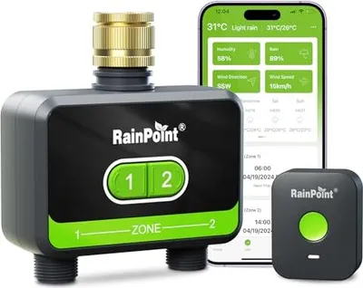 Produktbild von Regenpoint -Bewässerung Computer WLAN 2 Ausgänge, Messingeinlass, automatische Gartenwässerung Timer App/Sprachregelung, System Gewächshaus