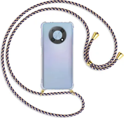 Produktbild von Handykette Backcover-Schutzhülle mit Band (Metall goldfarben) für Huawei nova Y90 4G (6.7'') - blau+beige