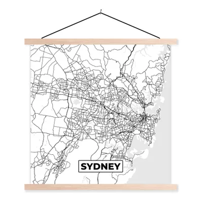 Produktbild von MuchoWow® Textilposter Karte - Sydney - Stadtplan - Schwarz und weiß 60x60 cm mit holzfarbenen Rahmen - Wanddekoration