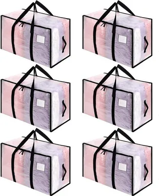 Imagen del producto de Uniqoos® Juego de 6 bolsas de almacenamiento plegables de 105 litros – fabricadas en tejido de PP impermeable, con ventana transparente, cierre con cremallera y asas de transporte