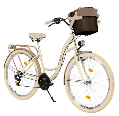 Produktbild von MILORD Damenfahrrad Citybike Komfort Mit Metallkorb Hollandrad Fahrrad, 26 Zoll, 21-Gang, Creme-Braun