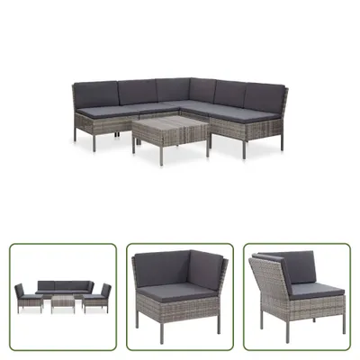Zdjęcie produktu dla The Living Store 6-częściowa sofa ogrodowa z poduszkami z szarego polirattanu