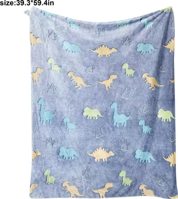 Productafbeelding van Dino-deken met lichteffect - 100x151 cm, dubbelzijdig flanel - Voor kinderen, nachtlampje en knuffelcomfort