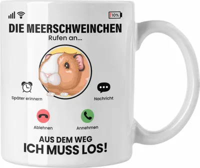 Produktbild von Trendation - Die Meerschweinchen Rufen An Tasse Geschenk für Meerschweinchen Züchter Besitzer Geschenkidee Lustig Spruch (Weiß)