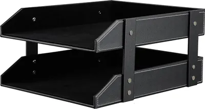 Produktbild von Schwarzer Dokumentenständer, A4 Büro Organizer, 2-lagig Schreibtisch-Organizer, Kunstleder Büro Aktenhalter
