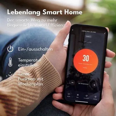 Obrázek produktu pro Elektrický konvektorový ohřívač – 2000 W, šedá barva, s Wi-Fi – Konvektorový ohřívač – Vhodný do koupelny i obývacího pokoje – Mobilní a možnost montáže na zeď