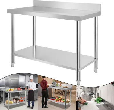 Produktbild von YUENFONG Pracovní stůl z nerezové oceli s mezipolicí Gastro kuchyňský stůl Nerezový krájecí stůl Stůl s podstavcem 120 x 60 x 85 cm