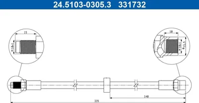 Produktbild von ATE 24.5103-0305.3 Bremsschlauch für VOLVO 940 II Kombi (945) 940 Kombi (945) 240 Kombi (P245) 740 Kombi (745) 740 (744)