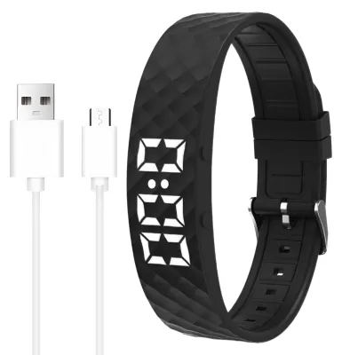 Vibrationswecker-Armband, bis zu 8 Alarme, sanftes Aufwachen, Schwarz