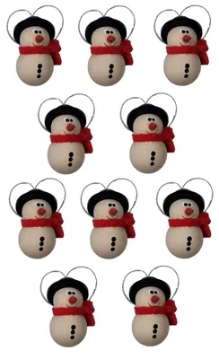 10er-Set Holz-Weihnachtsanhänger Schneemann, 6 cm