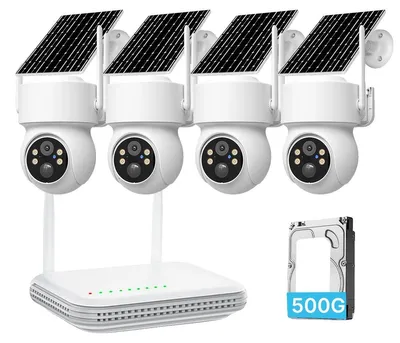 Image de Caméra WiFi, détection de présence par capteur PIR, vision nocturne couleur, 4 caméras, NVR 8 canaux, 500 Go