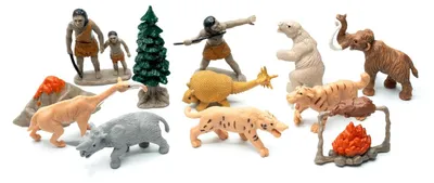 Produktbild von 10x Prähistorisches Leben Set Figuren Aufstellfiguren Mammut Höhlenmensch Tiger