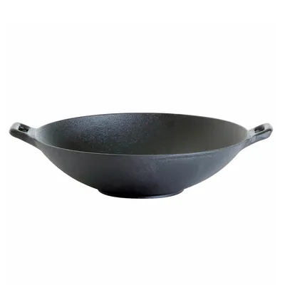 Immagine prodotto di Wok in ghisa All'Grill con manici, rotondo, nero, diametro 25 cm, 30 cm con manici, altezza 7,5 cm