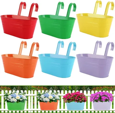 Imagen del producto de Macetas colgantes de metal, 28 cm, juego de 6 unidades, para balcón y jardín