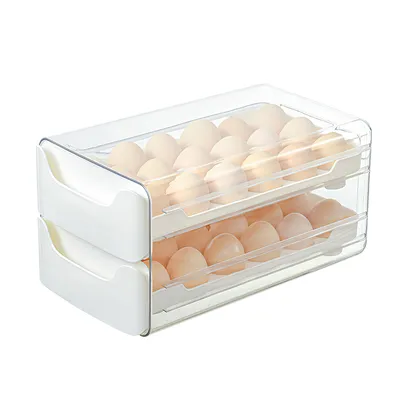 Produktbild von Eierbecher, 2-stöckig Eierhalter, Aufbewahrungsbox für Eier, Vorratsbehälter für Eier, Schublade Eierkarton, 30.5x17x15cm