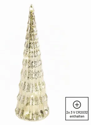 Produktbild von LED Tannenbaum goldene Glasdekoration mit Timer, warmweiß, batteriebetrieben