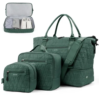 Produktbild von Reisetasche Set Damen, 46x23x35cm Weekender Handgepäck Tasche mit Schuhfach & Nassfach, mit Kosmetiktasche en Kulturbeutel, Sporttasche, Kliniktasche