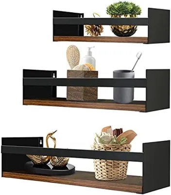 Produktbild von PolkaHome® Wandregal aus Holz und Metall – 3-teiliges Set – Ablagen für Küche, Bad, Wohnzimmer und Büro