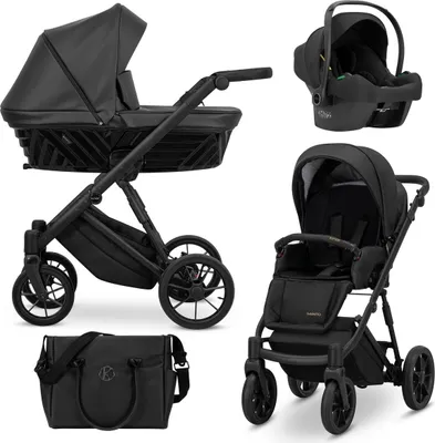 Image de Kunert Ivento 3in1 poussette en anthracite foncé avec cadre noir et nombreux accessoires