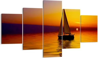 Produktbild von Bild auf Leinwand - Leinwandbild - Boot Sonnenuntergang Landschaft - 125x70cm - Wand Bild - Wanddeko - Leinwanddruck - Bilder - Kunstdruck - Leinwand bilder - Wandkunst - EA125x70-0106