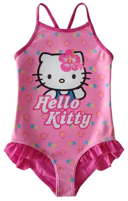 Produktbild von Hello Kitty Badeanzug mit Rüschen für Mädchen - Kinder Schwimmanzug Einteiler Rosa 122-128