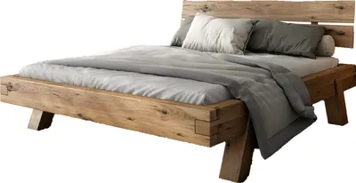 Produktbild von Massivholzbett "Heinrich" aus Massivholz in Eiche rustikal. Abmessungen (BxHxT) 164x85x218 cm