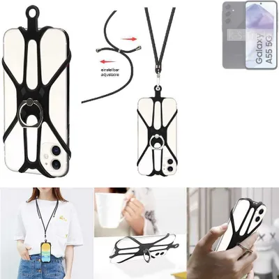 Produktbild von K-S-Trade 3in1 Handykette Handyband Handykordel Halsband Smartphone-Ring Handy-Ring kompatibel mit Samsung Galaxy A55 5G Fingerhalterung Handyring