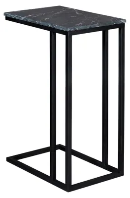 Produktbild von Moderner C-Form Beistelltisch, Schwarz Marmor mit natürlicher Maserung, filigraner Metallrahmen, 32x48x72 cm