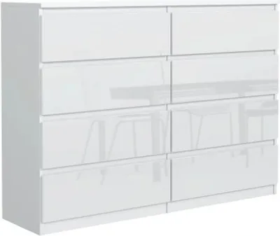 Image de Commode 8 120cm - avec 8 tiroirs en blanc mat / blanc brillant / Différentes couleurs et tailles
