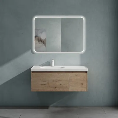 Produktbild von doporro Badmöbelset Waschbecken-Unterschrank mit Soft-close in Eiche Greige für Badezimmer 60x50X40cm inkl. Mineralguss-Waschbecken Salerno